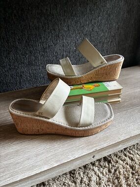 Sam Edelman Alissa Cork Wedge Sandals In Neutral Cream Leather